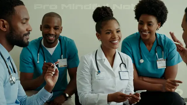 A diverse group of healthcare professionals engaged in conversation, visual representations of smoking cessation aids (e-cigarettes, nicotine patches), positive smiling faces indicating successful outcomes, and motivational quotes or statistics about quitting tobacco use