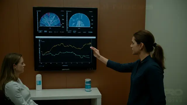 professional RBT conducting ABA therapy session, streamlined documentation tools on display, improved clarity in behavioral reports, efficient workflow visualization, digital platform interface for enhanced precision and ease of use