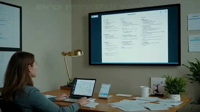 therapist's office setting, digital interface elements, AI chatbot avatar, flowchart of conversation pathways, paper turning into typed notes, calendar for appointment scheduling, therapeutic handouts in electronic format, empathetic expression on human face overlaying the chatbot