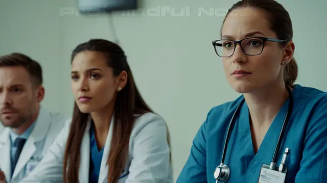 A diverse group of professionals in a healthcare setting, confidential documents on mental health assessments, streamlined FIRP notes process flowchart, electronic medical record systems, insurance claims processing, and compliance badges