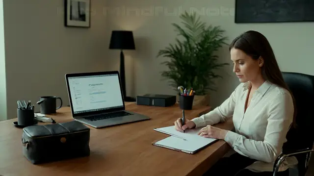 A psychologist taking notes in a cozy office setting