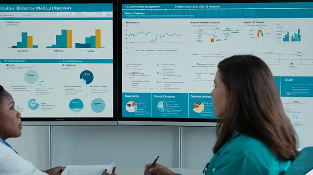 An array of colorful diagrams and charts, a diverse group of medical professionals in discussion, interactive digital interfaces displaying mental health codes, visual representation of mental disorders according to F codes, up-to-date ICD-10 billing information