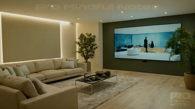 mental health practitioner in focus, serene therapy room ambiance, professional networking event background, diverse array of personalized mental wellness materials, digital media screens showcasing marketing content