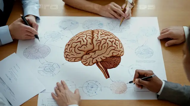 an image showing various professionals engaged in discussion, detailed diagrams of a human brain highlighting psychological areas, diverse patients participating in therapy sessions, scales measuring social well-being and mental health parameters