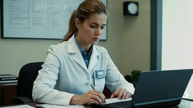 medical professional typing on a computer