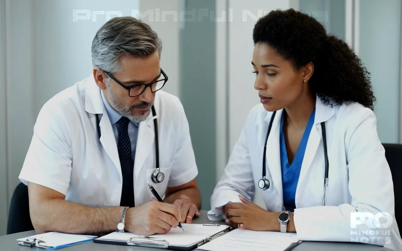 A doctor explaining a medical procedure to a patient, confidential documents outlining consent forms, diverse individuals engaging in healthcare settings, symbols of autonomy and ethical decision-making