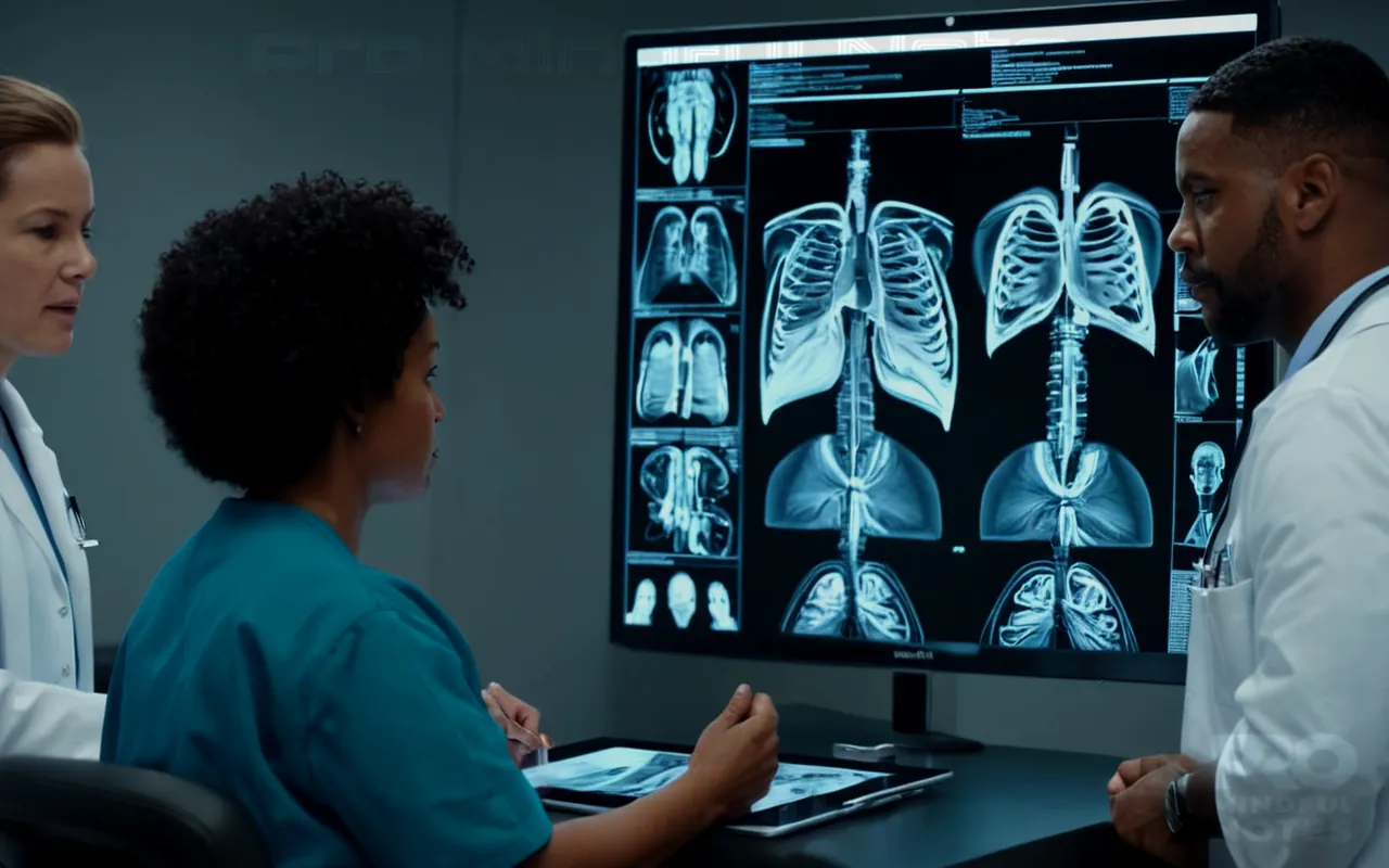 A diverse group of medical professionals engaging with a patient, anatomical models illustrating medical procedures, ethical decision-making flowchart, symbols representing confidentiality and trust, digital consent forms displayed on screens